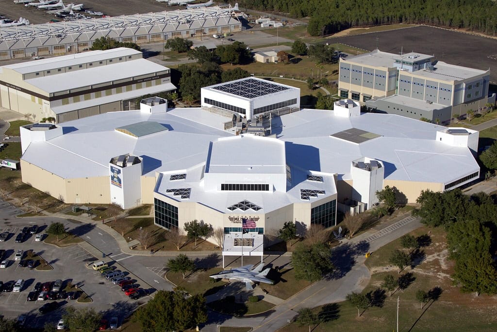 airport new roof drone shot by conway roofing company collier roofing