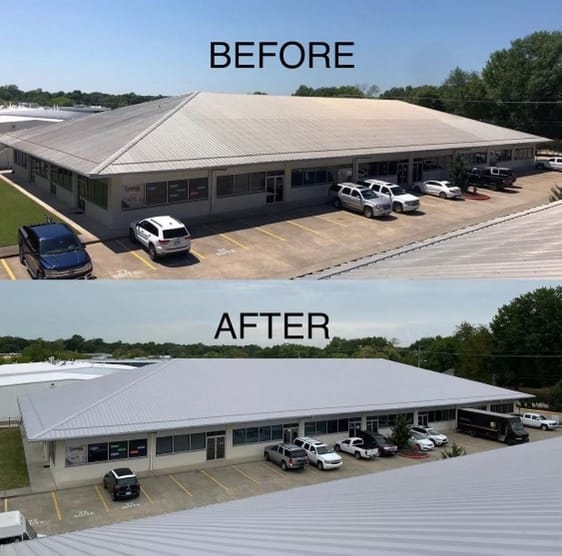 commercial business building with new metal roof by conway roofing company collier roofing